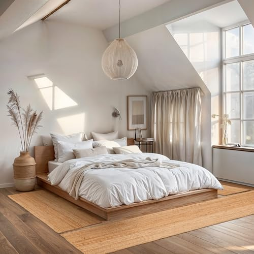 MY-RUG Bettumrandung Jute Schlafzimmer 3teilig Teppich - 2mal 150x80 und 1mal 250x80cm - Bettvorleger rutschfest Läufer Deko