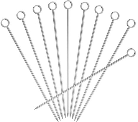 sourcing map 10Pcs Stainless Steel Cocktail Toothpicks, 4.25 Inch Metal Cocktail Picks Fruit Sticks Reusable Long Martini Picks Cocktail Skewers for Party Drinks Appetizer, Silver Circle