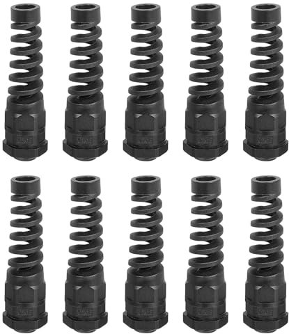 sourcing map 10Pcs Waterproof Cable Gland, M12 Nylon Spiral Strain Pigtail Cord Joint with Gasket for 3-6.5mm Wire Thread Cable Fixing and Appliances, Black