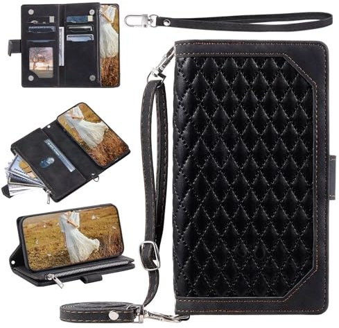 FERLAN Hülle Kompatibel mit Xiaomi Mi 9T/Mi 9T Pro/Redmi K20 Pro/K20, Premium Lederhülle Reißverschluss Wallet PU Klappbar Flip Case Tasche Magnet Kartenfach Standfunktion Schutzhülle-Schwarz