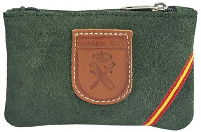 Tiendas LGP – Monedero en Piel de Nobuck, Guardia Civil, Bandera de España, Dos Cremalleras, 11 x 7,5 cm. Color Verde.