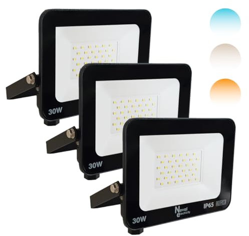 Nova Electricity Proyector LED 30W IP65 para Exterior - Foco Luz Neutra 4000K, Aplique de Pared Impermeable para Jardín y Farolas - Iluminación Segura y Duradera - PACK 3