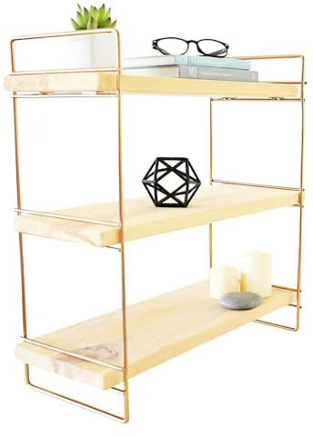 Dmora - Étagère Murale Bada, Étagère, Tablette Murale, Rayonnage Polyvalent, 16x40 h45 cm, Or et Marron