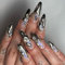 24pcs French Tip False Nails Medium Length Almond Press on Nails 3D Silver Magma Fake Nails Rhinestone Stick on Nails Removable Glue-on Acrylic Full Cover Nails Women Girls Nail Art Accessories