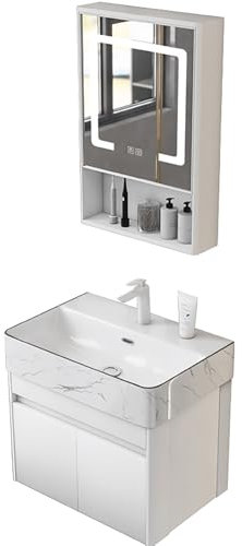 SXSYTR Vasque d'angle, Ensemble Lave-Mains d'angle Blanc + Vasque + Armoire De Toilette, Meuble Lave Main WC Suspendu, Moderne Et Fonctionnel Vec Robinet Adapté Aux Petits Espaces(60cm)