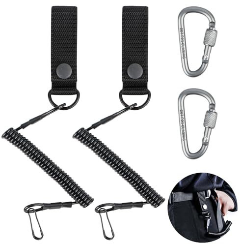 Fonyet 2 Stück RSG Halterung mit Karabiner, Tactical Lanyard, Spiralkabel Schlüsselanhänger für Rettungsschere, Angeln, Wandern, Jagen, Taschenlampe, Schlüssel