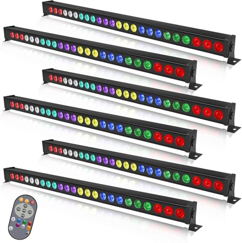 24 * 3W RGBW LED Wallwasher Barra Luminosa con Telecomando, Luce da Palcoscenico Luci Discoteca, Strobo Faretto per DJ Feste Nozze Halloween Natale, 6 pezzo