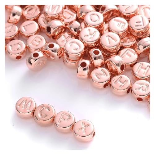 ATOUJL 100Pcs Gold Silver Color Letter Beads Flat Round Acrylic Alphabet Spacer Beads For Jewelry Making DIY Bracelet Necklace(Rose gold)