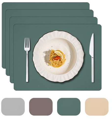 Siliconety Silicone Placemats Set of 4, Silicone Place Mats for Table, Washable Non-Slip Heat Resistant Outdoor Placemats, for Kitchen Dining Home Restaurant 32 * 45cm (Dark Green 4 Pcs)
