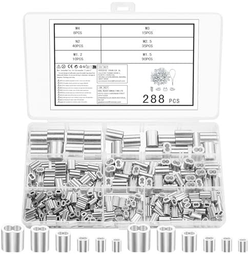 Tenbrachian 288 Pz Manicotti in Alluminio per Cavo per Corda, Morsetto per Fune Ghiere in Alluminio, Manicotti a Crimpare per Cavi Metallici, Morsetti per Funi in Alluminio(1,2 1,5 2 2,5 3 4 mm)