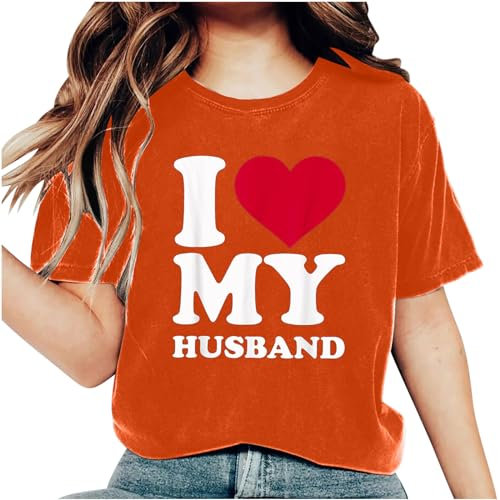 Damen-Tunika-Top, kurzärmelig, mit Aufschrift I Love My Husband, Valentinstags-Oberteil, Rundhalsausschnitt, langes T-Shirt, lockeres T-Shirt, Basic-T-Shirt, intelligent, lässig, Streetwear,