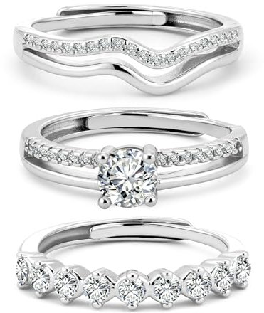 ALEXCRAFT Rings Women Set Womens Rings Ster Silver Adjustable Ring For Women Set With Cubic Zircon Stones Stackable