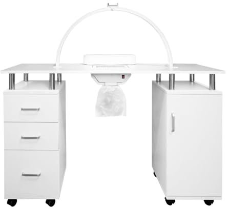 Maniküretisch & LED Halbmondlampe 75cm | Nageltisch mit Lenkrollen & 3 Farben Dimmbar Tischlampe | Nägel Maniküre Nagelsalon Profi Salon [INKL. Staubabsaugung, Abnehmbares Kissen & Handyhalterung]