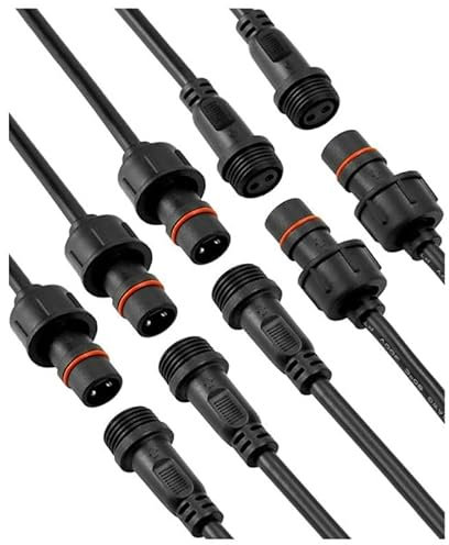 2 poliger Stecker 12V wasserdicht (5 Paar) IP65 Steckverbinder mit 16 AWG Kabel (20cm) Schraubbar für zuverlässigen Schutz