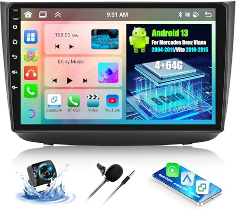 OiLiehu 4+64GB 8 Núcleos Android 13 2 DIN CarPlay Android Auto Autoradio para Mercedes Benz Viano 2004-2011/Vito 2010-2015 Pantalla 10,1 Pulgadas con Bluetooth GPS FM/RDS WiFi DSP/EQ
