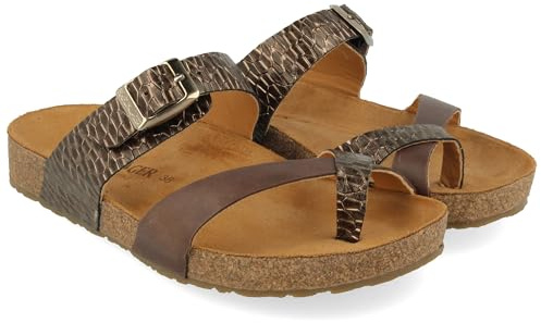 HAFLINGER Bio Juno Leder Pantolette Sandale Korkfußbett Unisex Braun (1781), Gr 38