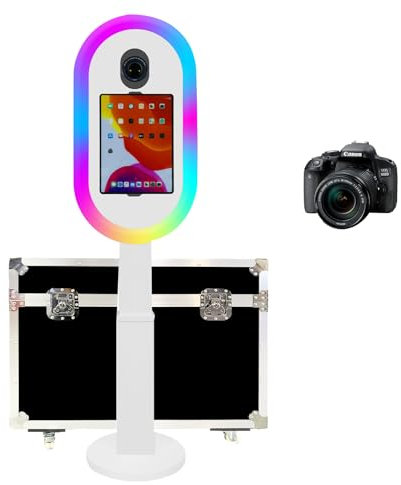 Cabine photo portable pour iPad 10,2 po, 10,9 po, 11 pi et 12,9 po, prend en charge plusieurs modèles d'appareil photo, support 2 en 1 pour iPad, avec étui de transport, pour fêtes, mariages (blanc,