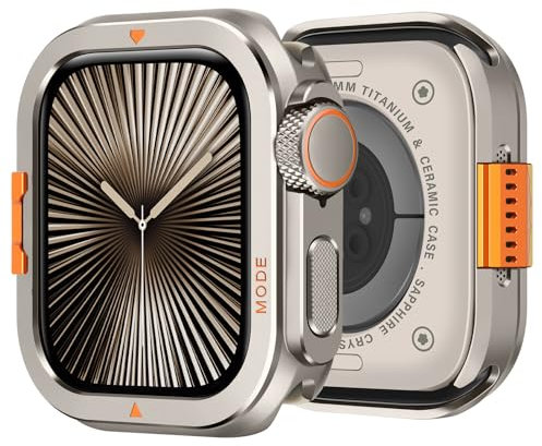 Bisikor Fundas Compatible con Apple Watch Series 10 46mm Funda, Carcasa Protectora Robusta de PC Metal con Tapa Trasera para iWatch 46mm, Titanio
