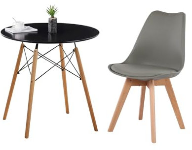 H.J WeDoo Essgruppen Esstisch mit Stühle Esszimmergruppe, 80x80cm Küchentisch mit Esszimmerstuihlel Sitzgruppe für Wohnzimmer Küche Büro(Schwarz Tisch+1 Grau Stühle)