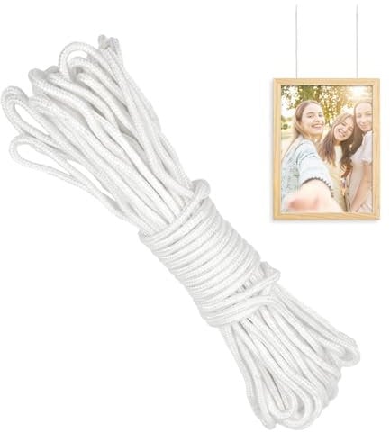 Picture Hanging Cord, Strong Picture Hanging Wire, Braided Nylon Rope, White Frame String for Pictures, Mirrors, Paintings, Craft Projects, Decorations (30 m x 2.5 mm)