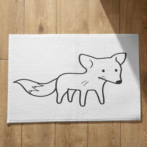 EHOMERY Schmutzfangmatte Groß Innen Waschbar Türmatte Nach Maß Fuchs Schmutzfangmatte rutschfest Innen Fussmatte Innen Waschbar Mit Motiv 45x75cm, Schwarz Und Weiß