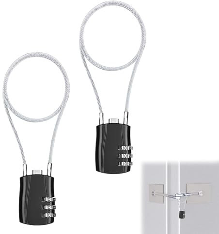 2PCS Tent Lock Padlock and Chain Cable Locks and Padlock with 20.4 inch(51 Cm) Steel Cable Waterproof, Outdoor, Locker & Luggage Lock, Black