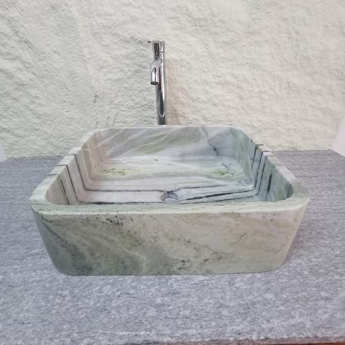 Verde Green - Fregadero de mármol rectangular, 45 x 40 x 15 cm, superficie pulida