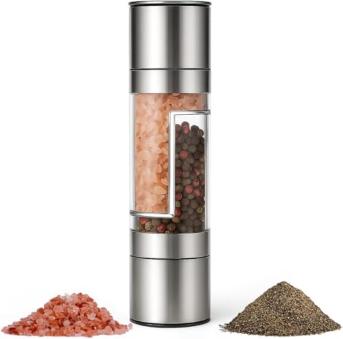 2 in 1 Salz- und Pfeffermühle, manuell verstellbare Himalaya-Salzmühle, Pfeffermühle, Chilimühle, Gewürzmühlen für Grill, Küche