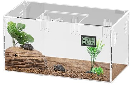 Giznzg Reptile Vivarium,Tarantula Enclosure,Reptiles Breeding Box,Transparent Acrylic Terrarium with Thermometer,Reptile Tank for Spider/Snail/Frog/Lizard/Turtle/Gecko/Scorpion/Hedgehog (S-No Tray)