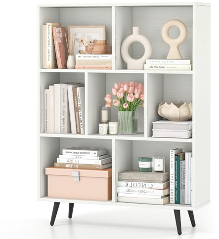 COSTWAY Estantería Abierta de 7 Cubos, Libreria Estanteria de 3 Niveles, 4 Patas de Metal Cónicas, Estanterias para Libros Blanco, Oficina Salon Dormitorio (80 x 24 x 107 cm)