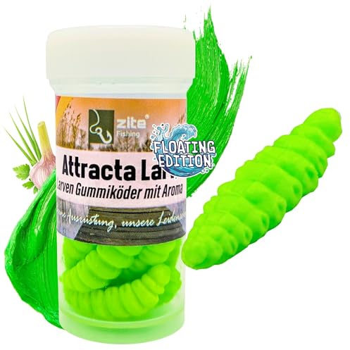 Zite Fishing Attracta Larv Floating | 8 Stück Aromatisierte Gummiköder | Forellen-Angeln | Künstliche Larven Rotationsköder Auftreibende Wirkung | Phthalatfrei & Nachhaltig