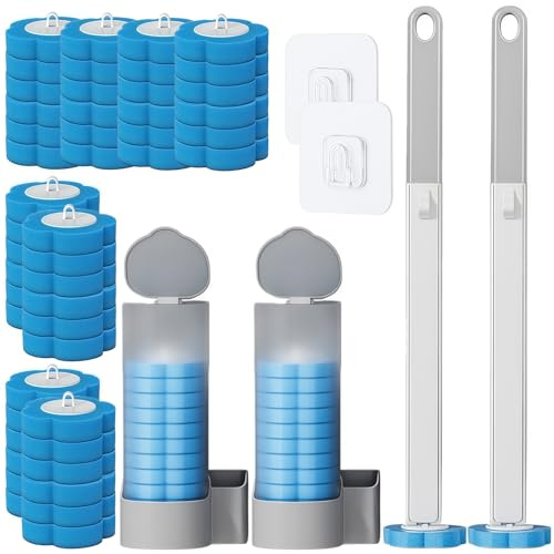 Disposable Toilet Brush, 2 Pack Toilet Brush and Holder Set with 48 Disposable Cleaner Refills, Extended Handle for Bowl, Bathroom Cleaning, Bathtub, Floor, Sink (2)