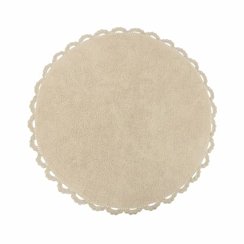 Loberon Teppich Arash, Runde Form, Flauschig-weich, Zierende Häkel-Umrandung, Ø120 cm, Kinderzimmer, Wohntextilien, Baumwolle, Creme