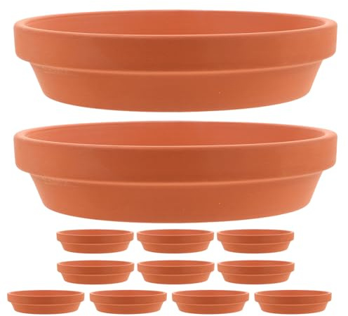 SEWACC 12pcs round Terracotta Flower Pot Saucers 4.5 Stable Low Edge Design Breathable Clay Plant Drip Trays for Planters on Windowsills and Tabletops, Elegant and Stylish Garden