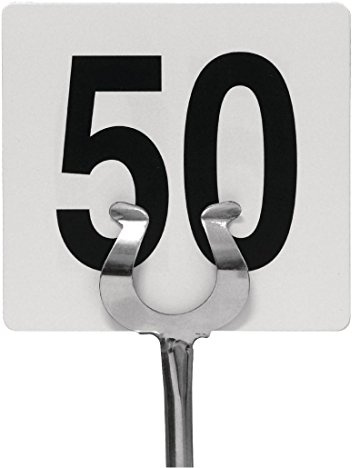 Olympia Plastic Table Number Inserts 1-50, 95x100mm | Double-sided numbers allow viewing from multiple angles with bold print for clear visibility in busy dining areas.