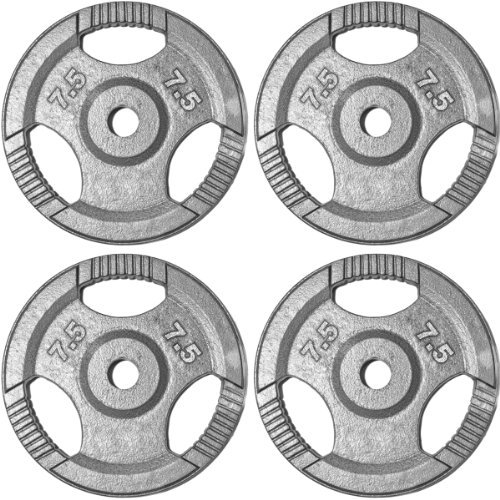 TNP Accessories Olympic Cast Iron Weight Plates, Tri Grip Radial Disc Metal Design for Free Lifting, Barbells, Dumbbells - Ideal for Home Gym 1.25kg, 2.5KG, 5KG, 10KG, 15KG & 20KG 25kg ((7.5KG x 4))