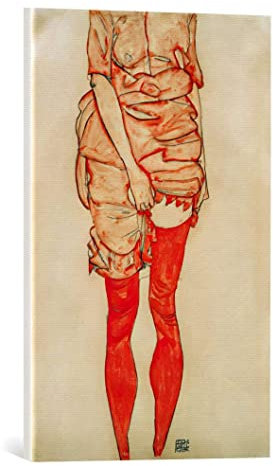 kunst für alle Leinwandbild: Egon Schiele Stehende Frau in Rot - hochwertiger Druck, Leinwand auf Keilrahmen, Bild fertig zum Aufhängen, 40x60 cm