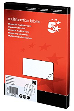 5 Star Office Etiketten für Laser- und Tintendrucker 16 pro Blatt 105x35mm (1600 Etiketten)