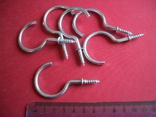 6 Large Chrome Cup Hooks Shouldered Screw 50mm 2 Inch