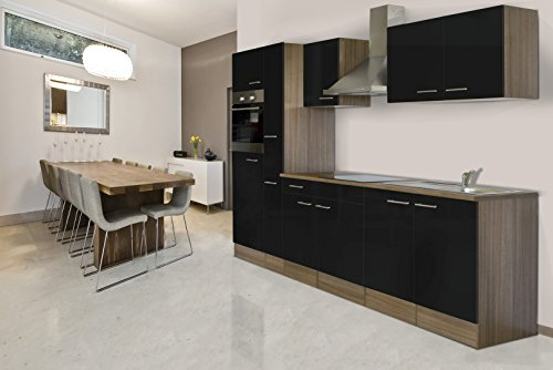 Küche Küchenzeile Küchenblock Eiche York Schwarz Oliver 300 cm Respekta
