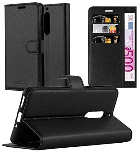 Cadorabo Hülle kompatibel mit Nokia 5 2017 Handyhülle aus Premium Kunst Leder Flip Klappbare Stoßfeste Magnetische [Standfunktion] [Kartenfächern] Cover Hülle für Nokia 5 2017 Tasche in Schwarz