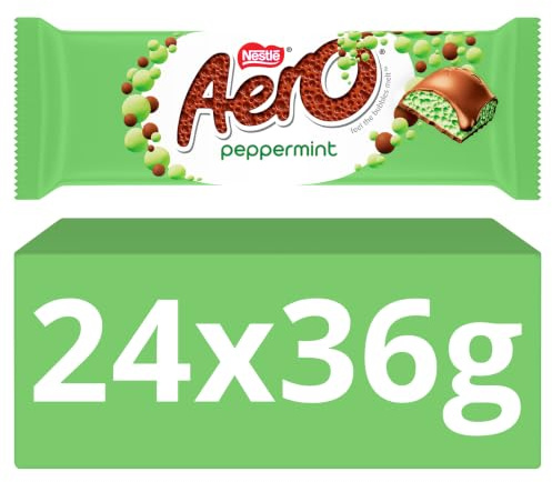 Aero Peppermint Chocolate Bars – Smooth Milk Chocolate Filled with Flavoured Bubbles 24 x 36g Multipack