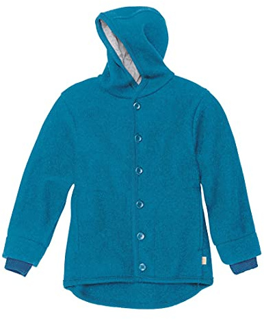 Disana WALK-JACKE, 100% Bio-Merinowolle GOTS, IVN Best | mit Kapuze | Baby Kleinkind Kind Unisex | Made in Germany | Blau Gr. 62-68