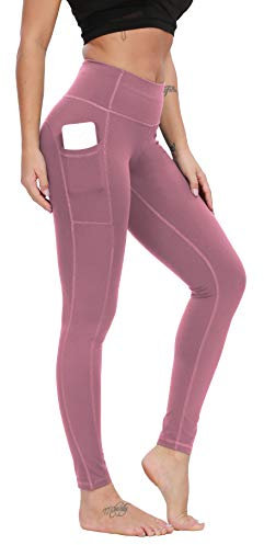 Neonysweets Damen-Leggings für Laufen, Yoga, hohe Taille, Bauchkontrolle, Workout, athletische Strumpfhose mit 4 Taschen, Mesa Rose, 44-46