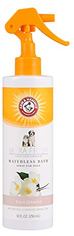 Arm & Hammer Ultra Fresh Waterless Dog Bath Spray, Baking Soda Deodorizer No-Rinse Dry Dog Shampoo for Between-Bath Odor Control and Coat Freshening, White Jasmine Scent, 10 Fl Oz