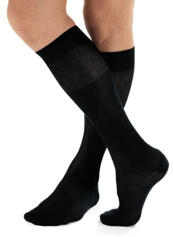 LANCETTI 6 Paia di Calze Classiche Eleganti e Lunghe per Uomo in Pregiato Cotone Filo di Scozia, Nero 42-44