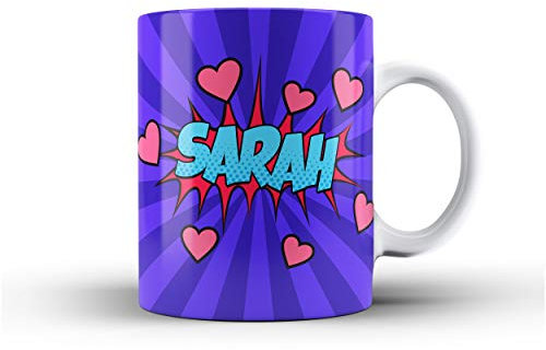 iCaseDesigner Personalised Comic Caption Ceramic Mug with Name or Message - 4. Purple with Blue Text