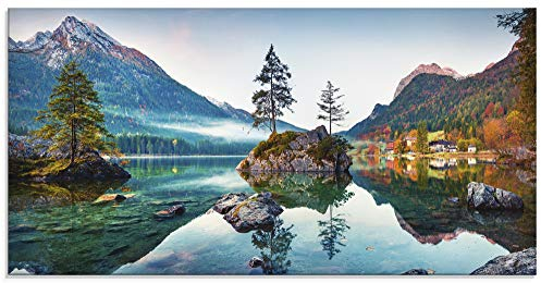 ARTland Wanddeko Glasbilder Wandbild Glas Bild einteilig 100x50 cm Querformat Landschaft Alpen Berge See Wald Natur Gebirge Herbst U1TM