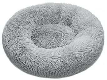 Baguuaray Haustierbett Katzenbett 50cm Haustierbett Flauschig Plüsch Hundebett Rund Weiches Flauschiges rutschfest Katzenkissen Waschbar Haustierbett (M~Hellgrau)