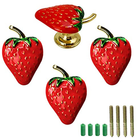 LB-LAIBA Erdbeer-Kleiderhaken zur Wandmontage, Obst-Einzelhaken zum Aufhängen von Hüten, Jacken, Taschen, Handtüchern, Schlüsseln, Schalen, Schränken, Eingangsbereich, dekorative Wandhaken, 4 Stück